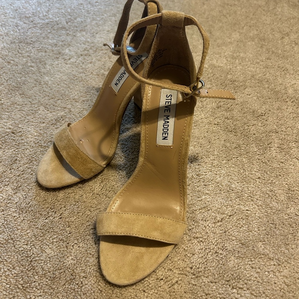 Steve Madden Leather Beige Suede Block Heel Sandals with Ankle Buckle *see pics* - Picture 3 of 7